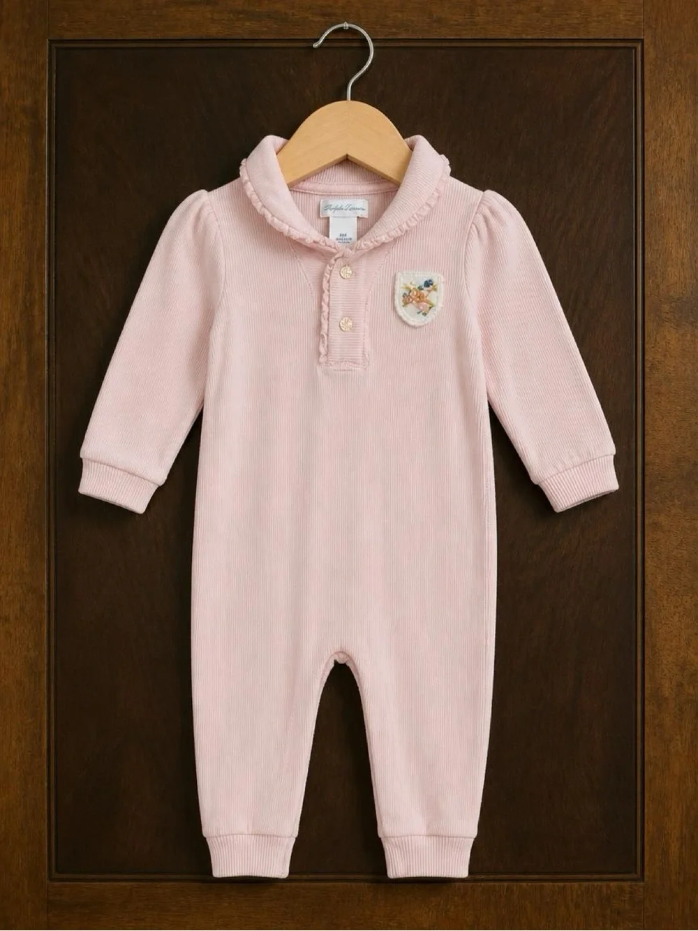 Ralph Lauren Baby Girl 9M Pink Crest Ruffle Romper